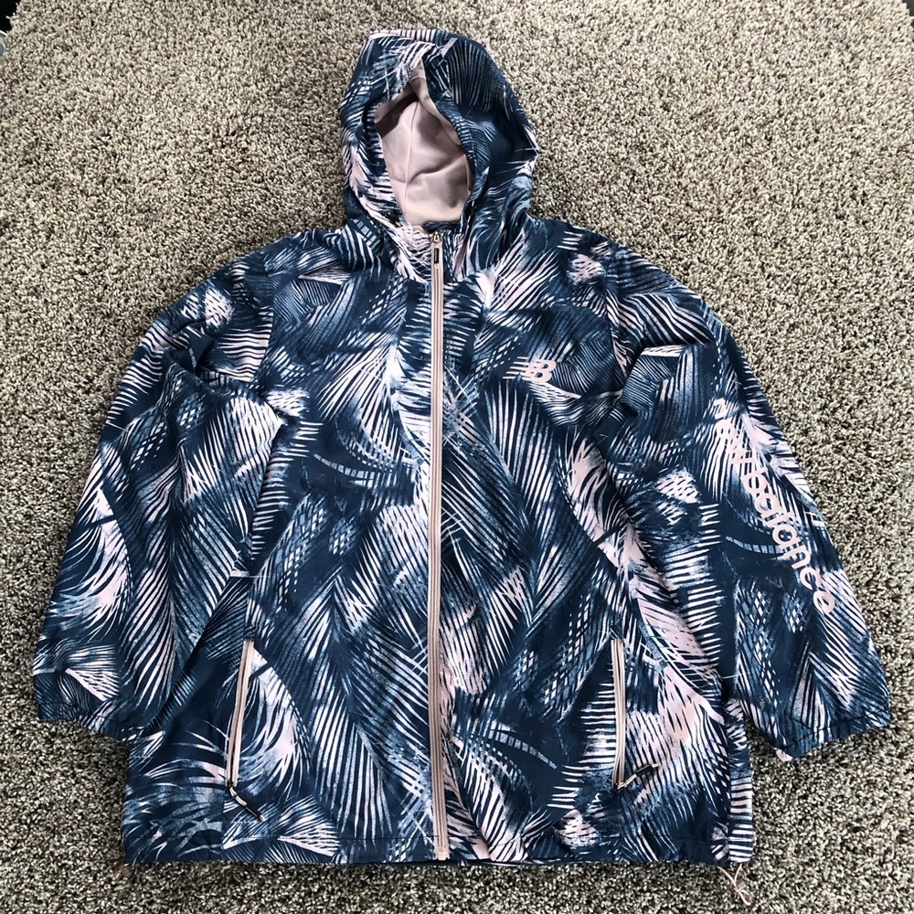 New Balance Jacket Women Size 2XL Pink Blue Floral Zip Up Windbreaker Mesh Lined